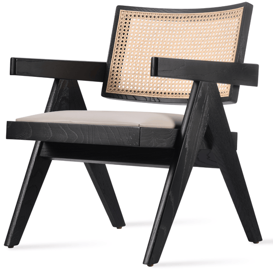 Wood Lounge Chair PierreJ Black Caned Chairs - Your Bar Stools Canada