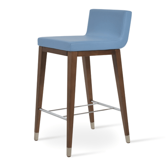 Blue Leather Bar Stools Dallas Wood - Your Bar Stools Canada