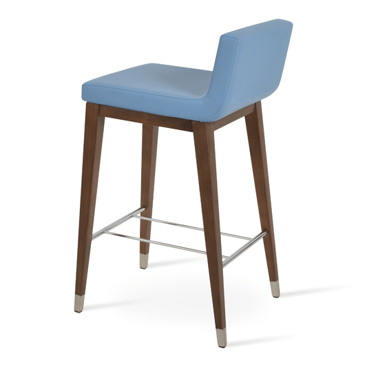 Blue Leather Bar Stools Dallas Wood - Your Bar Stools Canada