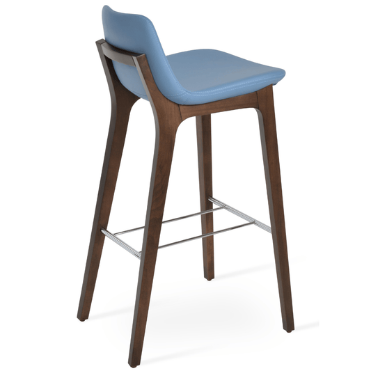 Blue Leather Bar Stools Pera Wood - Your Bar Stools Canada