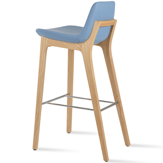 Blue Leather Bar Stools Pera Wood - Your Bar Stools Canada