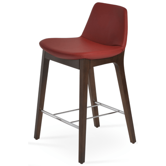 Dark Red Leather Bar Stools Pera Wood - Your Bar Stools Canada