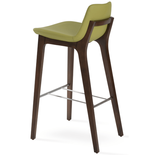 Green Leather Bar Stools Pera Wood - Your Bar Stools Canada