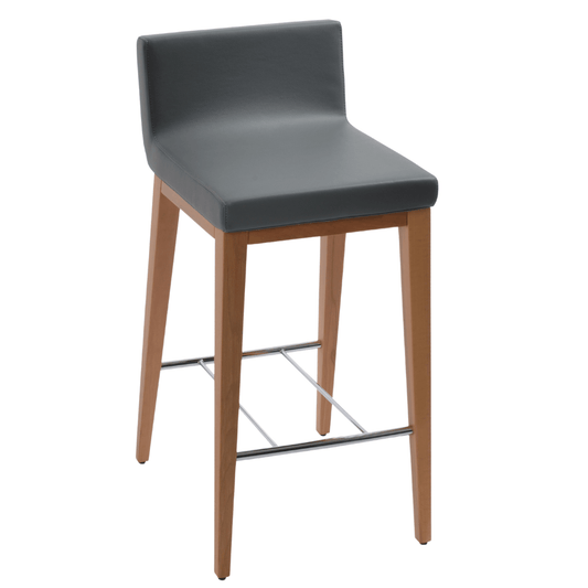 Grey Leather Bar Stools Dallas Wood - Your Bar Stools Canada