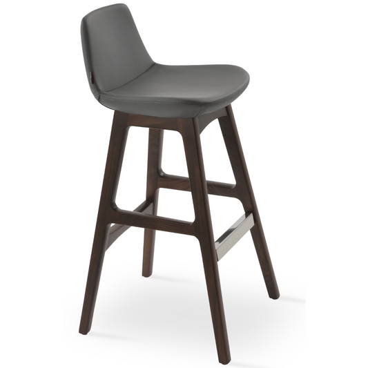 Grey Leather Bar Stools Pera Wood - Your Bar Stools Canada