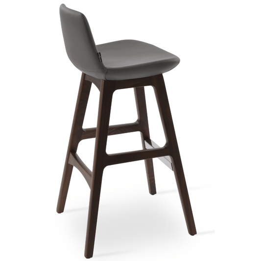 Grey Leather Bar Stools Pera Wood - Your Bar Stools Canada