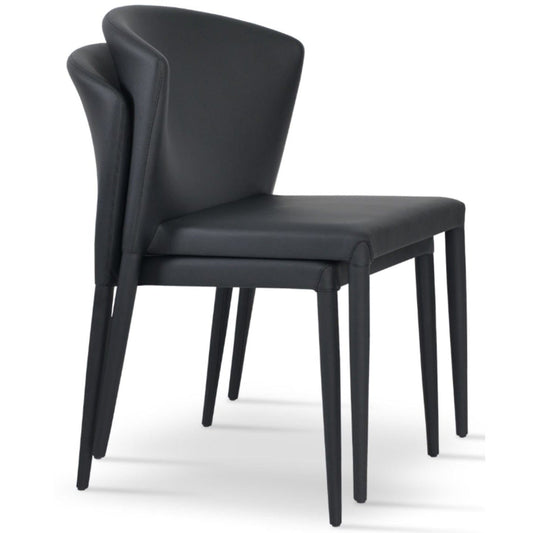 sohoConcept Kitchen & Dining Room Chairs Capri Stackable Restaurant Chairs | Black Leather Metal Dining Chairs