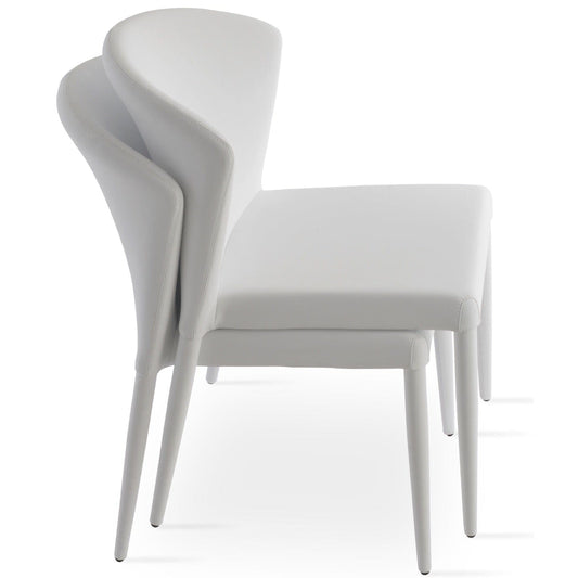 sohoConcept Kitchen & Dining Room Chairs Capri Stackable Restaurant Chairs | White Leather Metal Dining Chairs