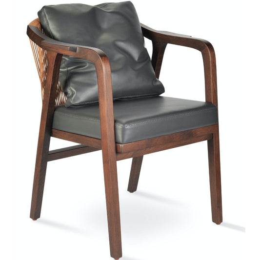 Soho Concept drops-armchair-wood-base-faux-leather-seat-dining-chair-in-grey