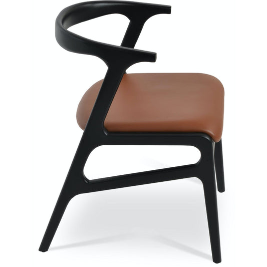 Soho Concept morelato-armchair-black-wood-base-faux-leather-seat-dining-chair-in-hazelnut