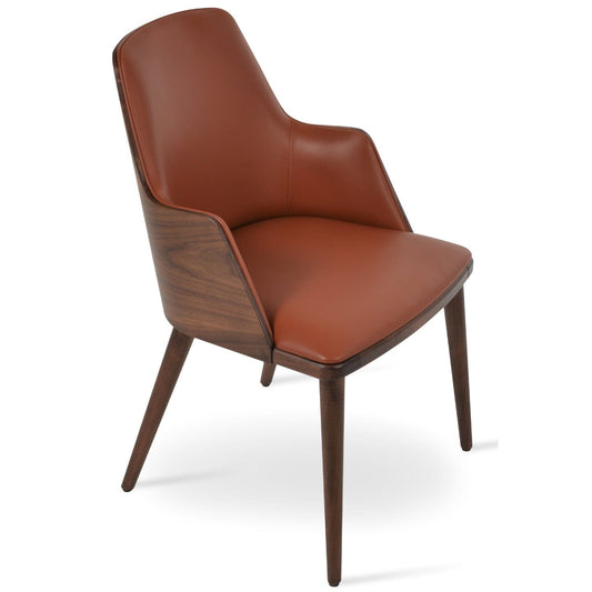 sohoConcept Kitchen & Dining Room Chairs RomanoW Wood Dining ArmChair | Brown Leather Parsons Chair