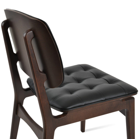 sohoConcept Kitchen & Dining Room Chairs Valencia Tufted Upholstered Chair | Black Leather Wood Dining Chair