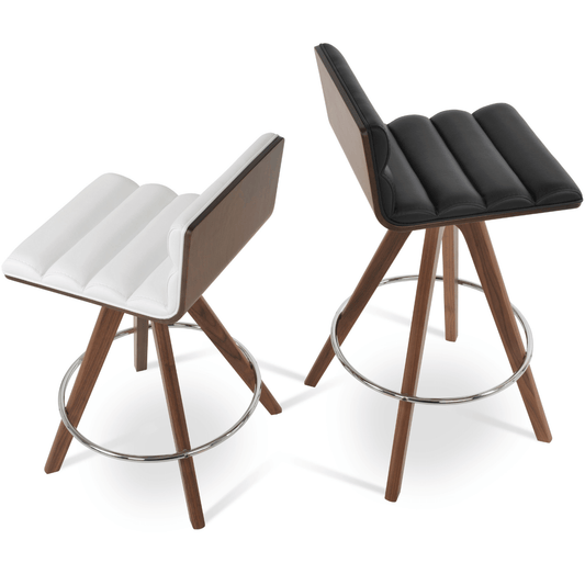 sohoConcept Table & Bar Stools Corona Comfort Leatherette Seat | Pyramid Swivel Wood Base Barstools