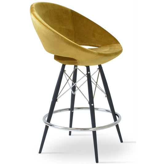 Crescent MW Metal Counter Top Stools Gold Velvet - Your Bar Stools Canada