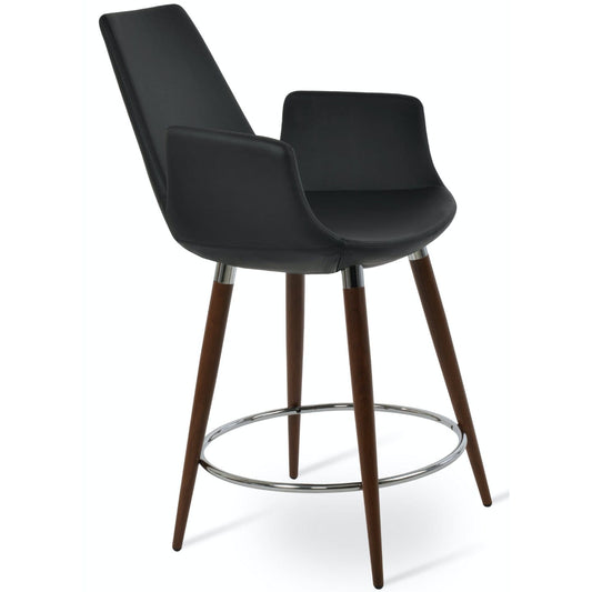 Soho Concept eiffel-arm-ana-wood-base-faux-leather-seat-kitchen-counter-stool-in-black