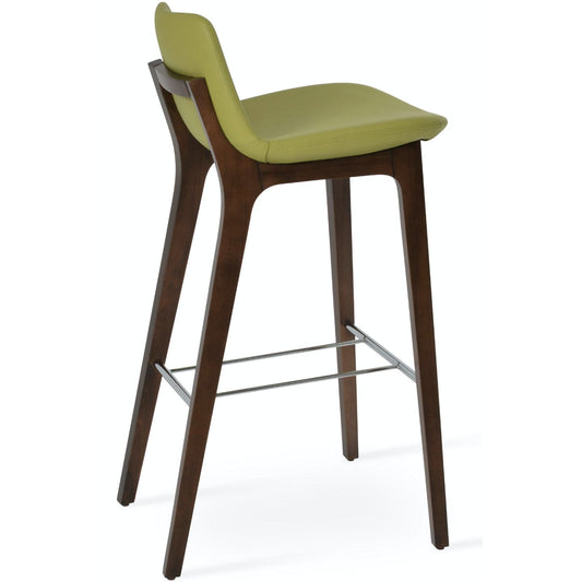 Green Leather Bar Stools Pera Wood - Your Bar Stools Canada