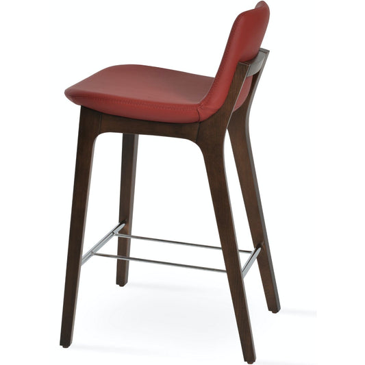 Dark Red Leather Bar Stools Pera Wood - Your Bar Stools Canada
