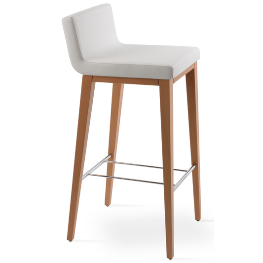 White Leather Bar Stools Dallas Wood - Your Bar Stools Canada