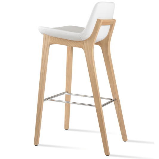 White Leather Bar Stools Pera Wood - Your Bar Stools Canada