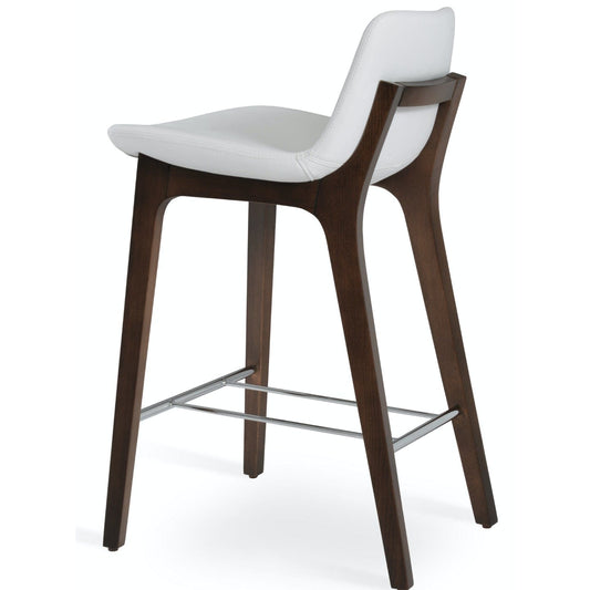 White Leather Bar Stools Pera Wood - Your Bar Stools Canada