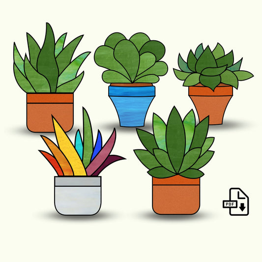 Stained glass succulent pattern to download • Easy plant pattern –  OzGlassArt Patterns