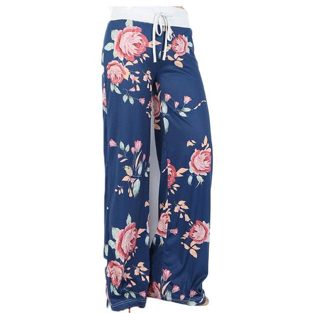 Summer Women Pants Floral Drawstring Leisure Trousers Full Length Pocket Casual Loose Wide Leg Long Pant Summer Soft Casual