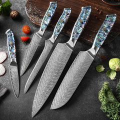 SAKUTO (作東) Japanese Damascus Steel Kitchen Knife Set With Blue