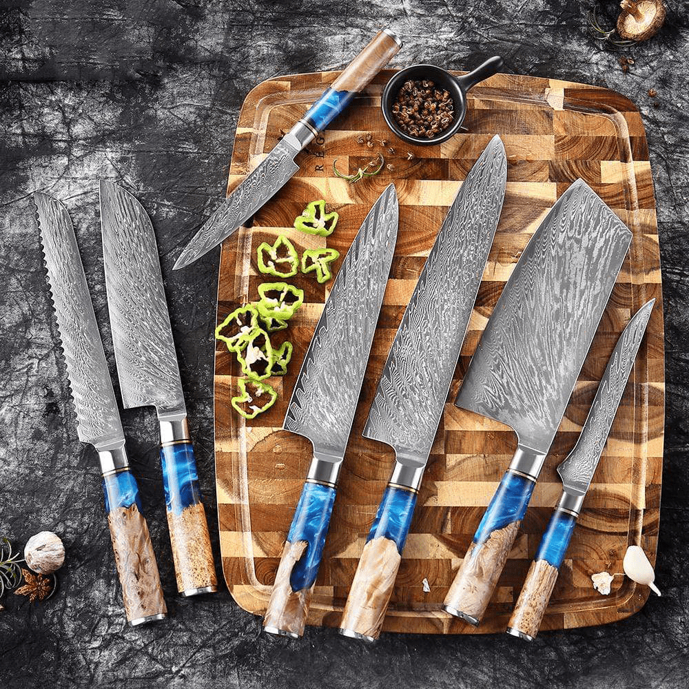 SAKUTO (作東) Japanese Damascus Steel Kitchen Knife Set With Blue Handle –  Sakuto Knives