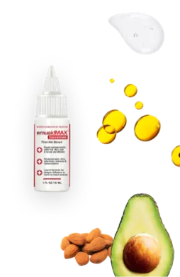 Image of EMUAIDMAX®️ concentrate serum and ingredients