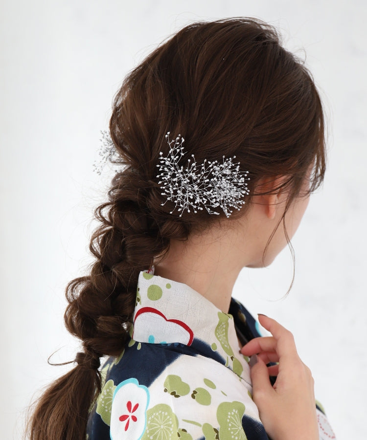 NEW✳︎blue marble 押し花パール 10㎝ロングバレッタ - ヘアアクセサリー