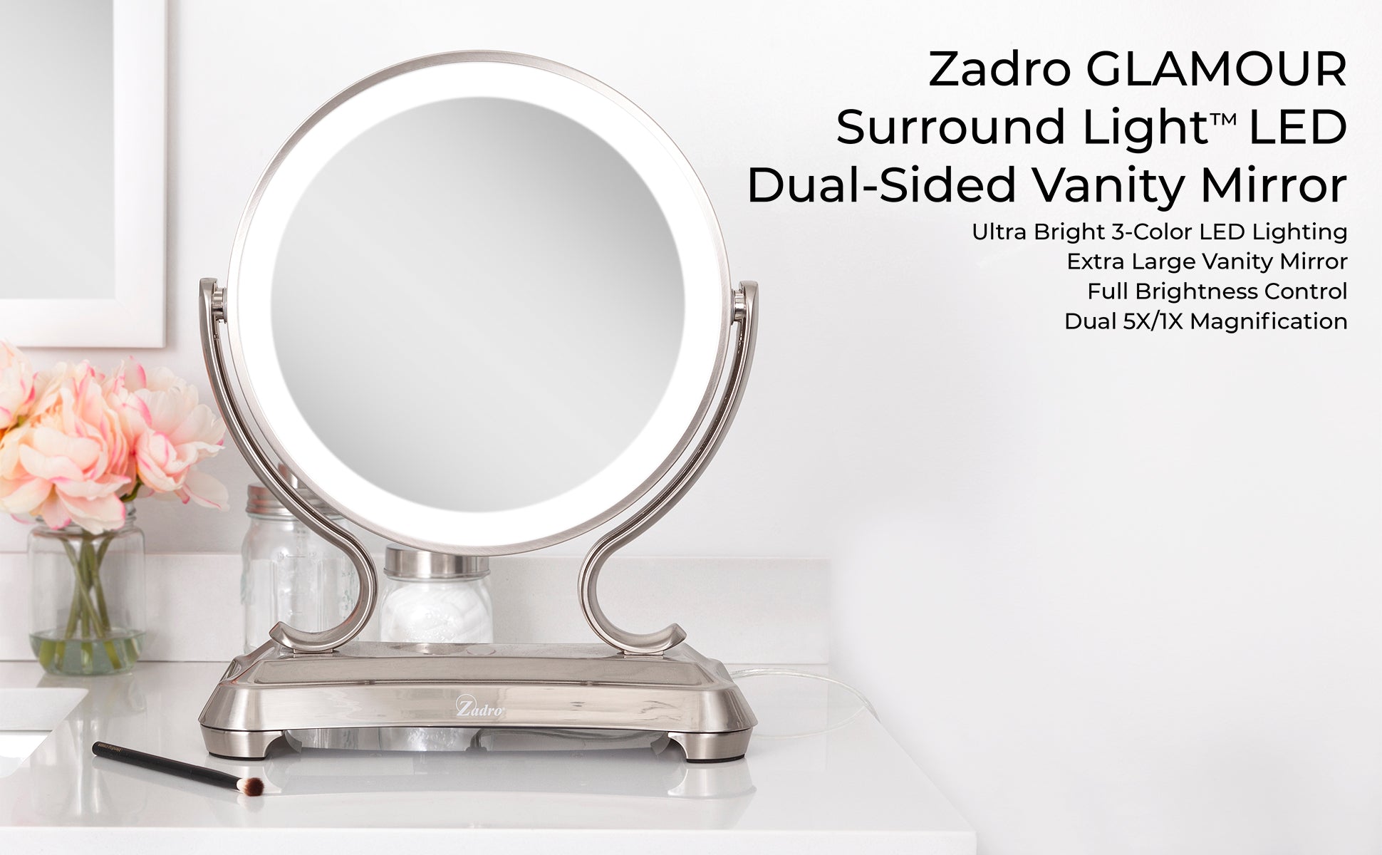 Zadro Glamour LED Lighted Makeup Mirror w/ Magnification  Swivel Head