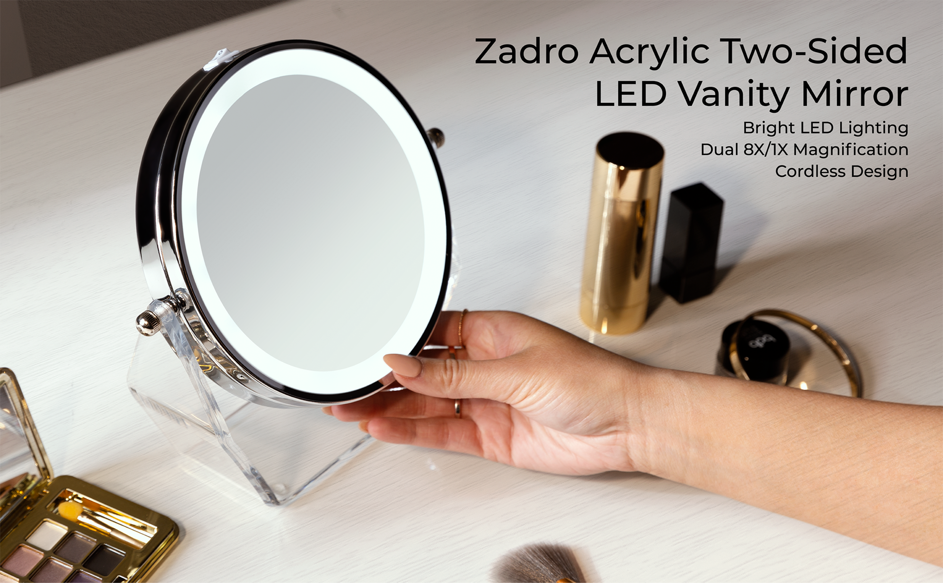 Zadro LED Lighted Makeup Mirrors for Women w/ Magnification & Cordless