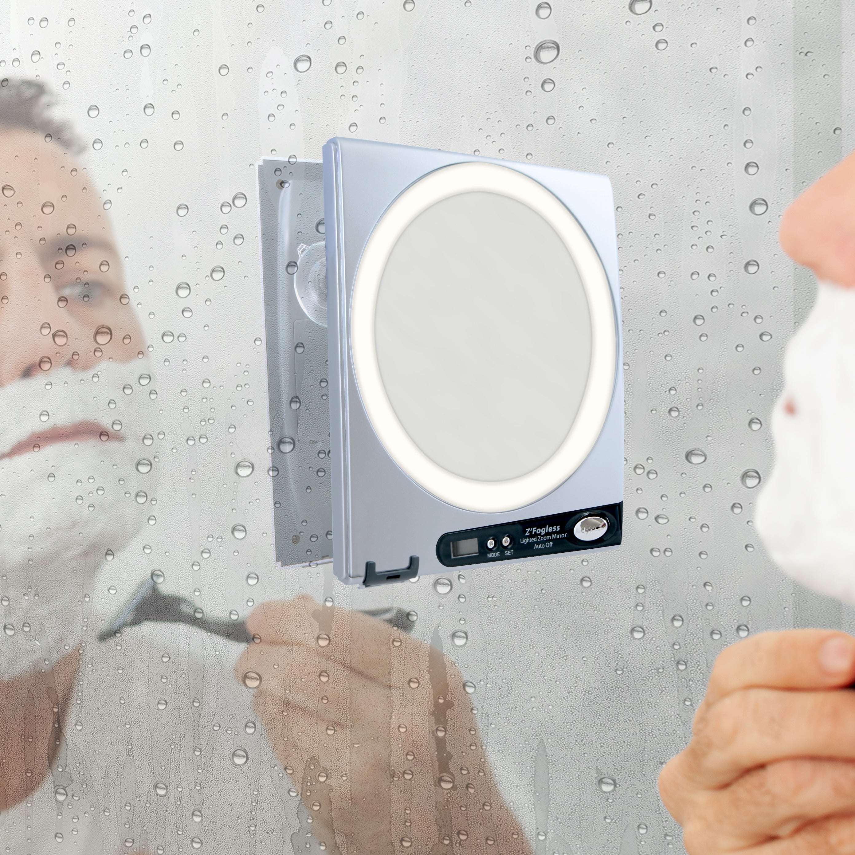 Fogless Lighted Shower Mirror With Magnification Clock And Razor Holder Zadro 