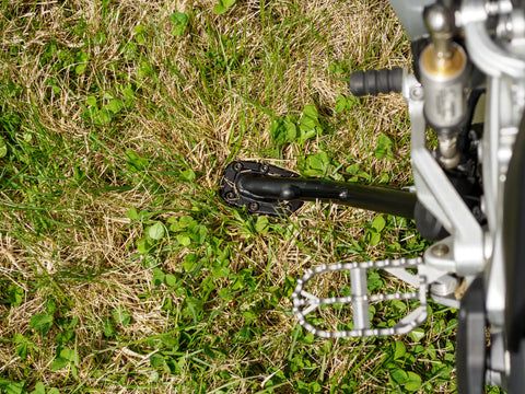 Adventure Bike Pegs Sidestand Foot in grass