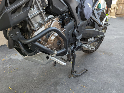 Adventure Bike Highway Pegs on 2018 Honda Africa Twin
with GIVI Crash Bars