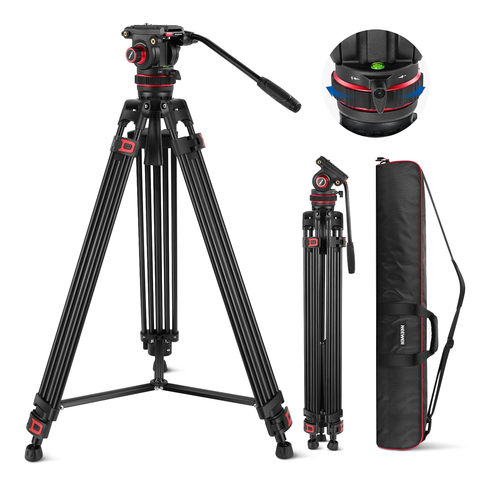 NEEWER TP75 74"/189 cm Pro Video Tripod with Fluid Head