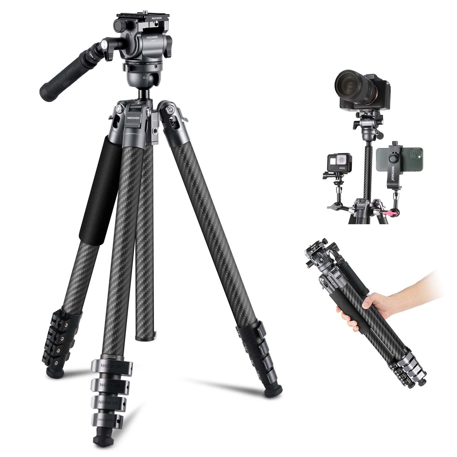 Neewer TP15 Carbon Fiber Camera Tripod with Phone Holder