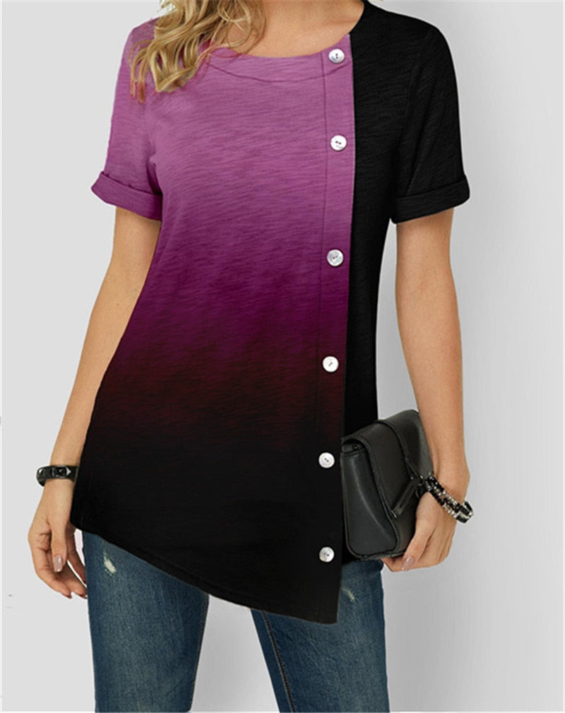 S-5XL Plus Size Women Gradient T shirt Summer Casual Short Sleeve Look Fabulous Boutique