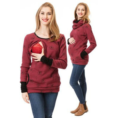 New Maternity Clothes for Nursing Mothers Printed Round Neck Pregnancy Clothes Plus Velvet Thickening Bib Multifunctional Hoodie Look Fabulous Boutique