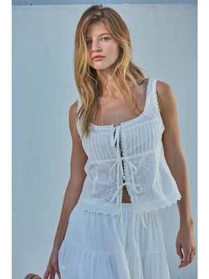 WOVEN COTTON EYELET SQUARE NECK SLEEVELESS TOP - R STORIE