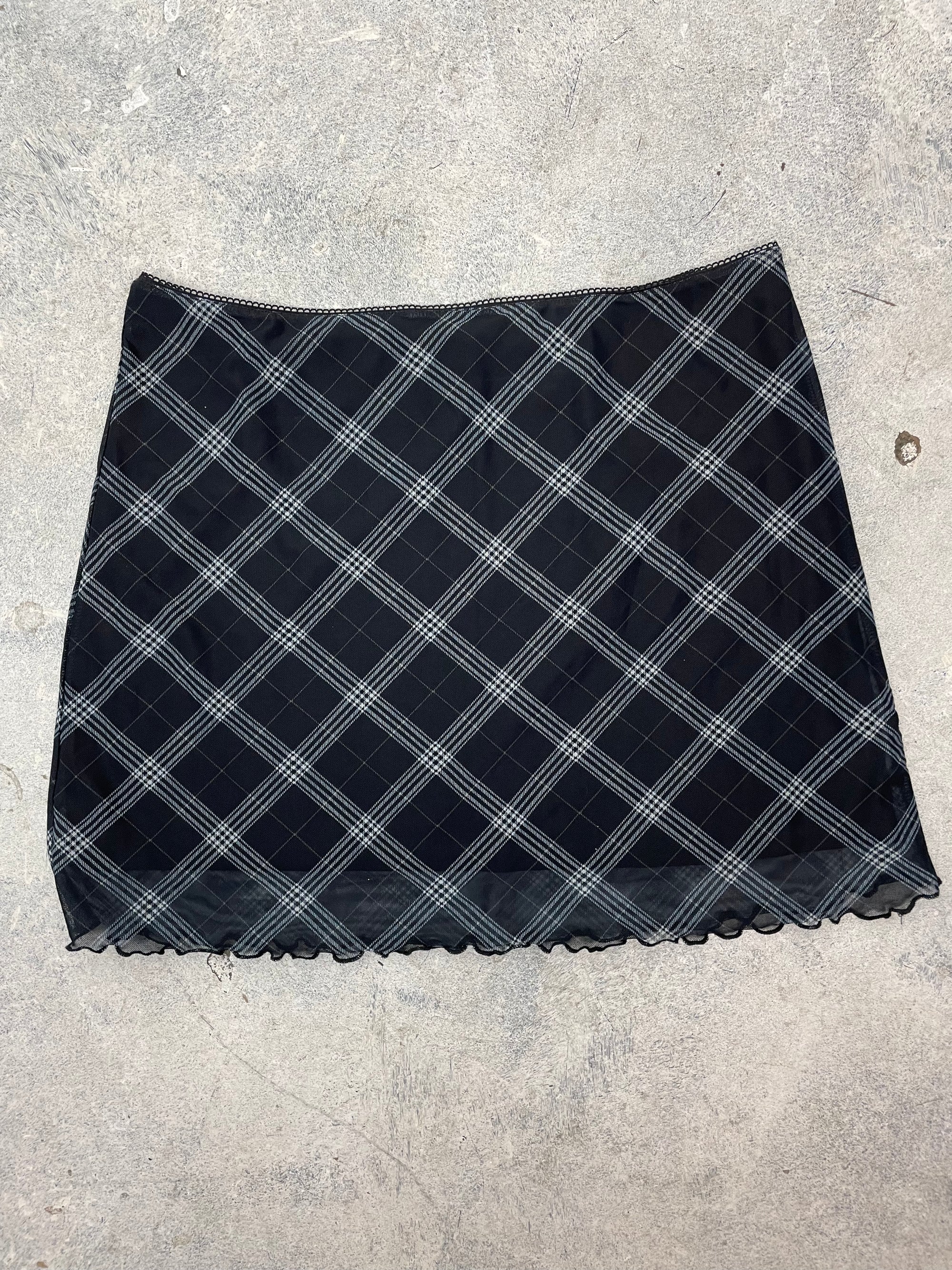 Mesh mini skirt - Brown/Checked - Ladies