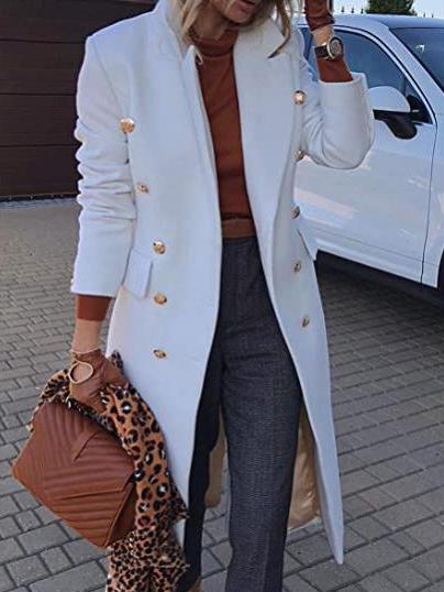 Winter Chic Lapel Button Pocket Woolen Coat for Women