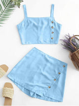 Buttons Crop Top and Overlap Shorts Set - INS | Online Fashion Free Shipping Clothing, Dresses, Tops, Shoes
