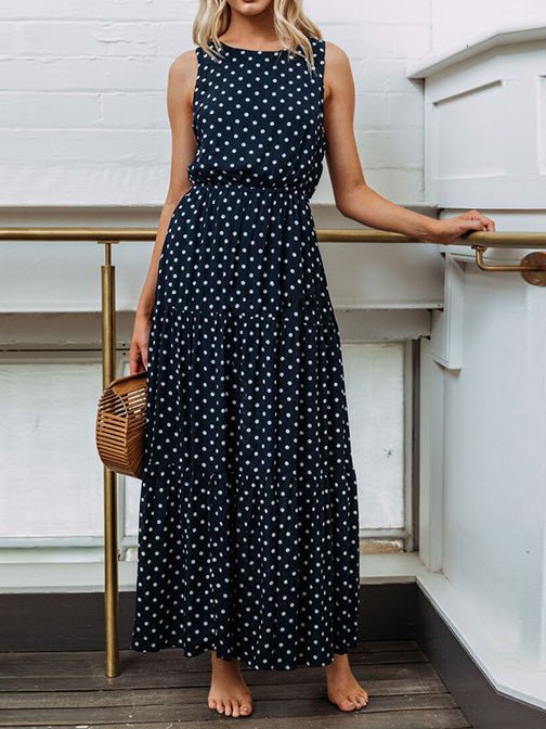 Women's Dresses Polka Dot Crew Neck Sleeveless Dress - Maxi Dresses - Instastyled | Online Fashion Free Shipping Clothing, Dresses, Tops, Shoes - 27/05/2022 - Casual Dresses - Color_Black