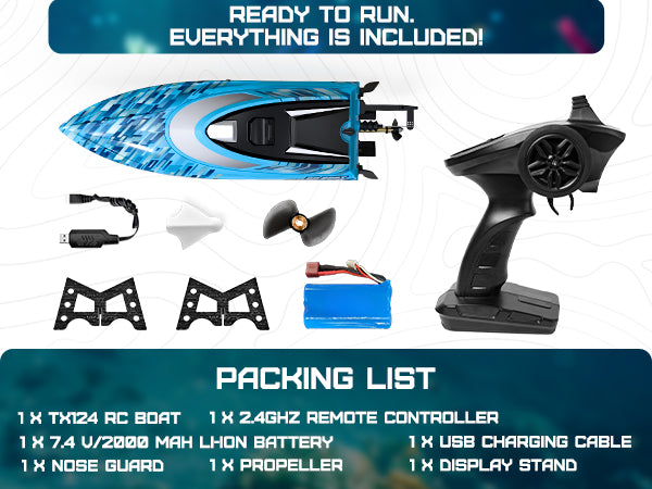 TX124 RC boat packing list