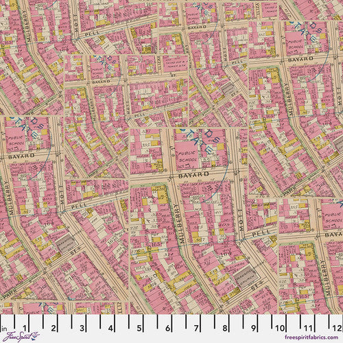Eclectic Elements Palette Pink - Map || Tim Holtz Palette Pink PWTH213.PINK from FreeSpirit Fabrics Sold by the Half Yard