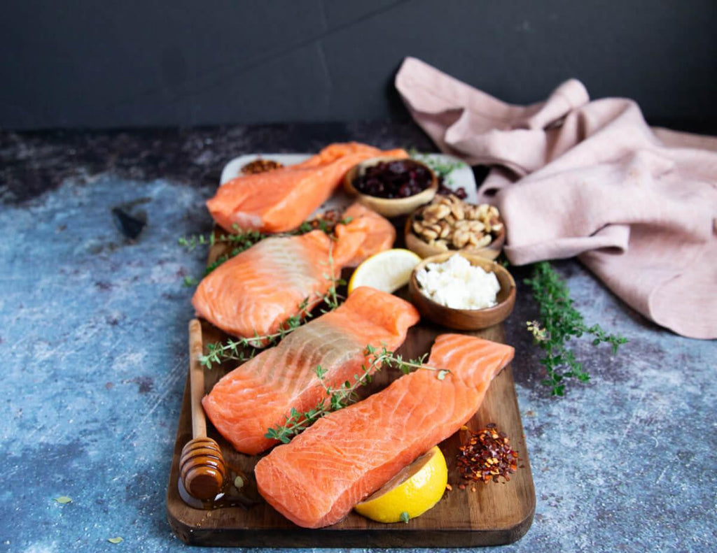 Salmon on a wooden board