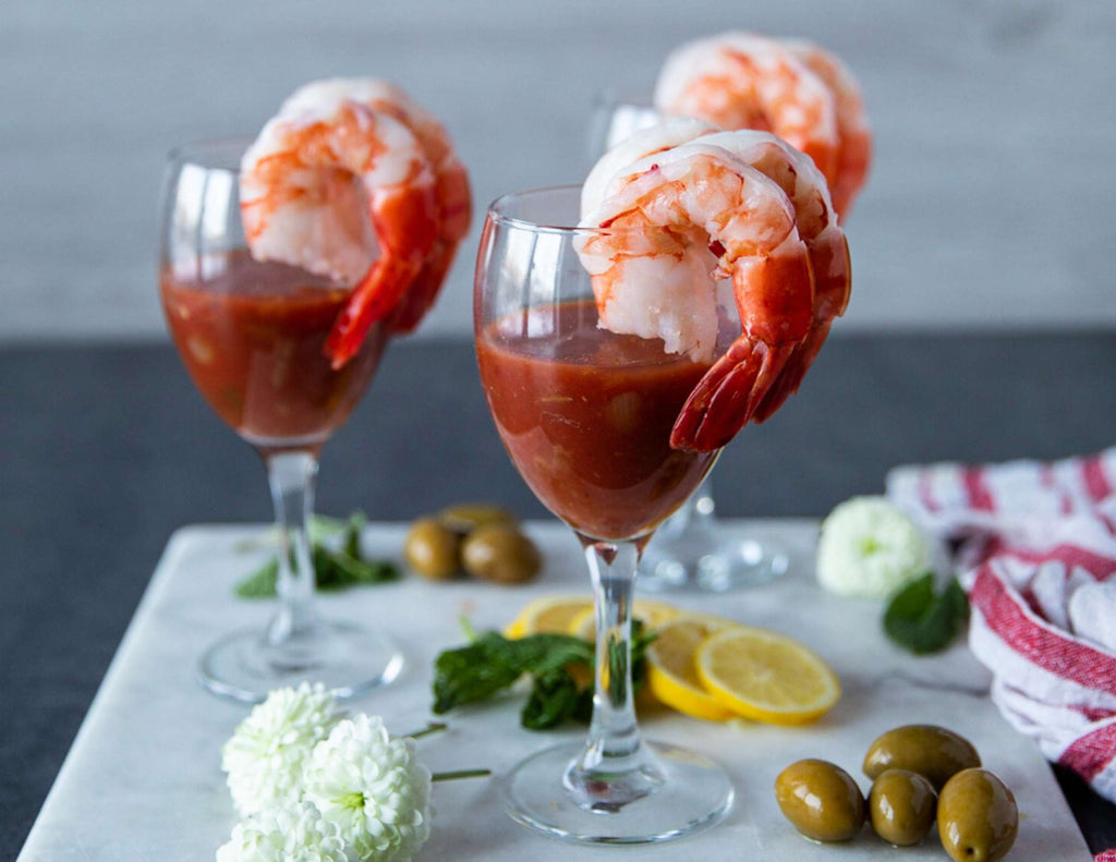 Sealand shrimp cocktails in wine glasses