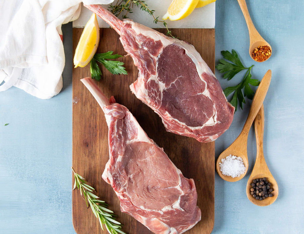 Raw French cut veal chops