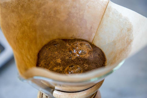 Closeup shot of Coffee brewing in a Chemex 
